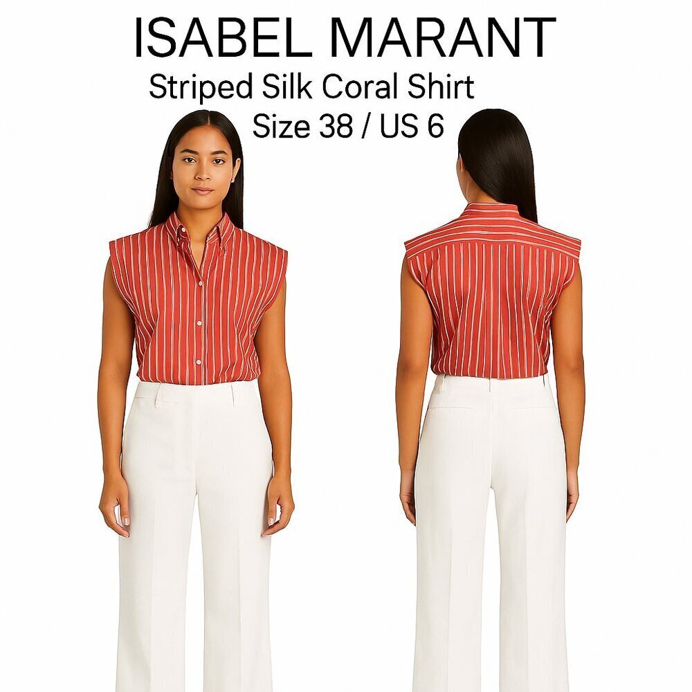 Isabel Marant Étoile Striped Silk Coral Button-Up Shirt, Size 38 / US 6 – Design